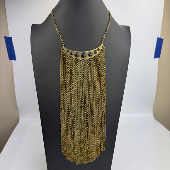 Willow House Ibiza Fringed Bib Necklace by Sara Blaine Black Resin Statement NWT - Picture 5 of 10